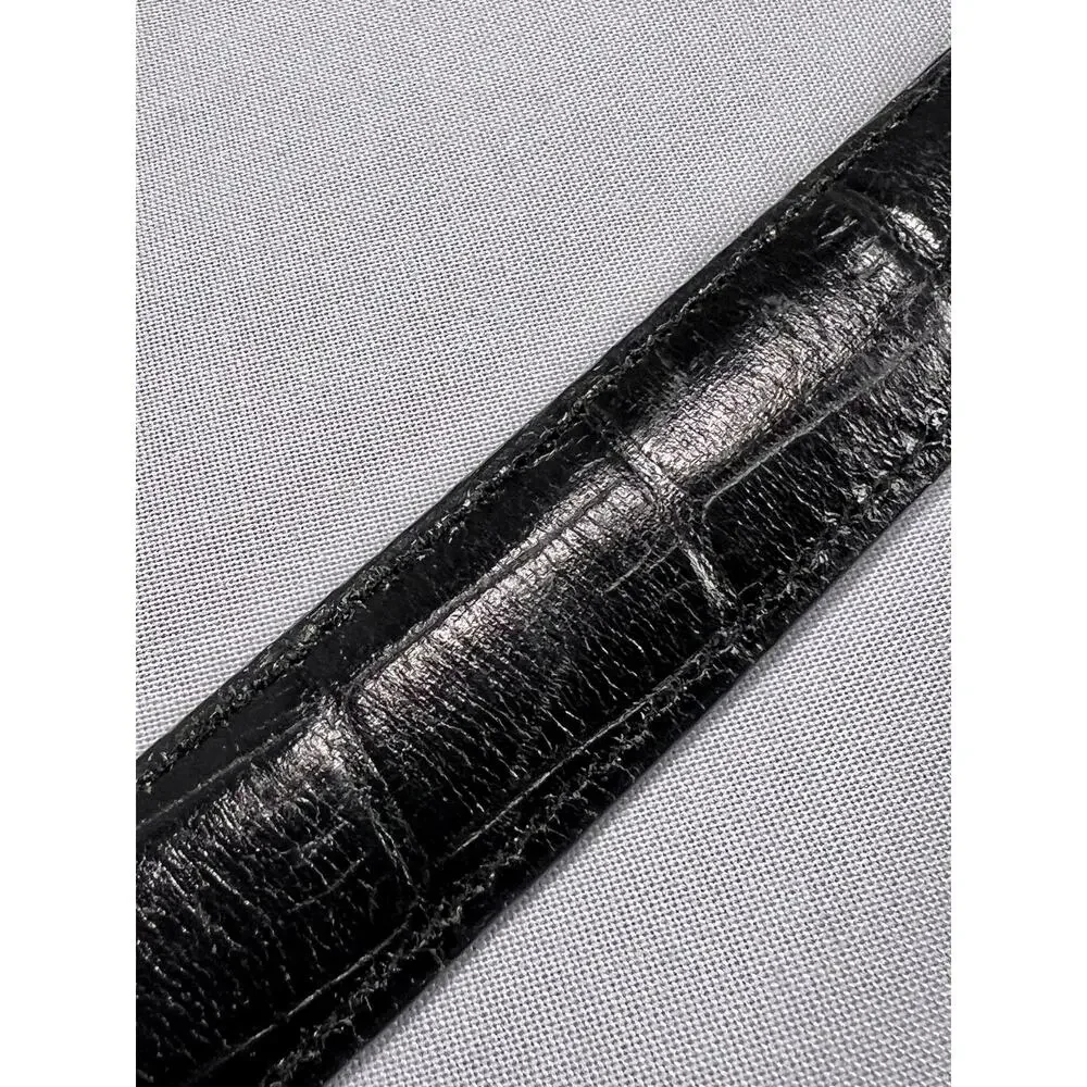 Brighton Belt Black Croc Embossed Leather Silver Heart Buckle Womens Medium 30